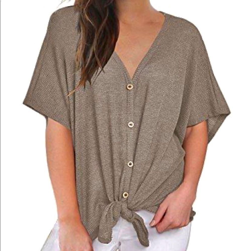Miholl beige waffled front tie oversized casual shirt